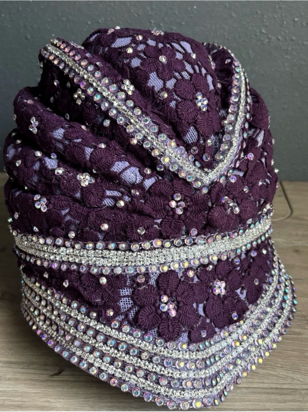 Shellie McDowell Millinery Purple Beaded Jeweled Gem Ladies Church Hat